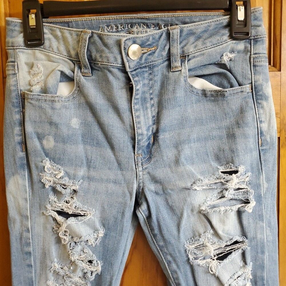 American‎ Eagle 4 Hi-Rise Jegging Womens Blue Distressed Skinny Denim Jeans